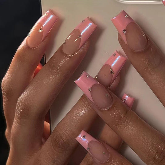 Pink Ombre French Tip Press On Nails Gomaki