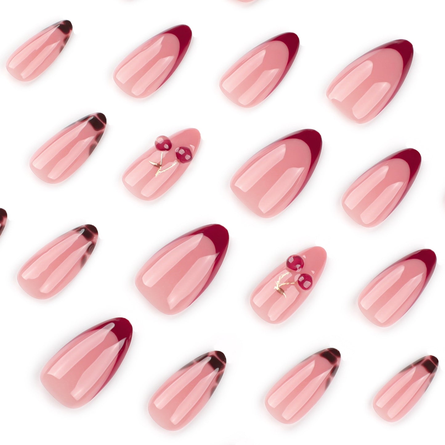 Cherry French Tip Press On Nails Gomaki