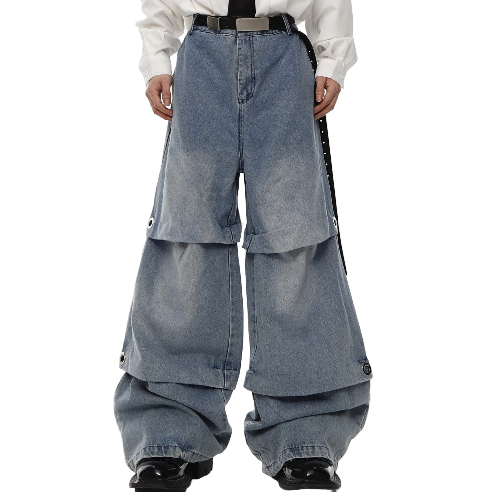 Unisex Wide Leg Layered Denim Pants Gomaki