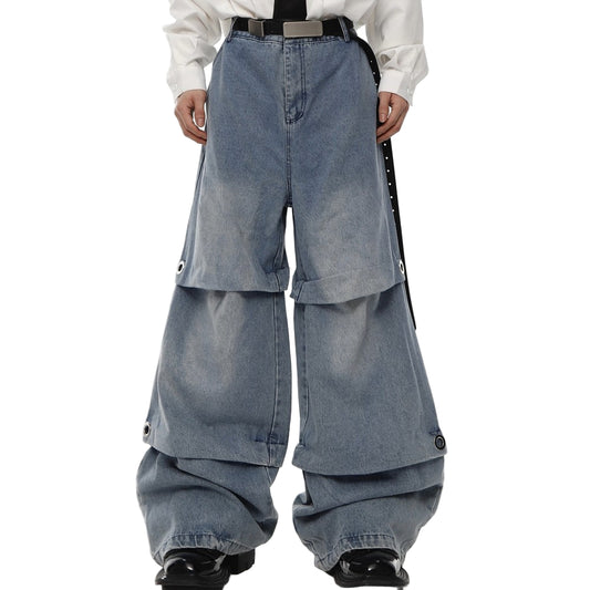 Unisex Wide Leg Layered Denim Pants Gomaki