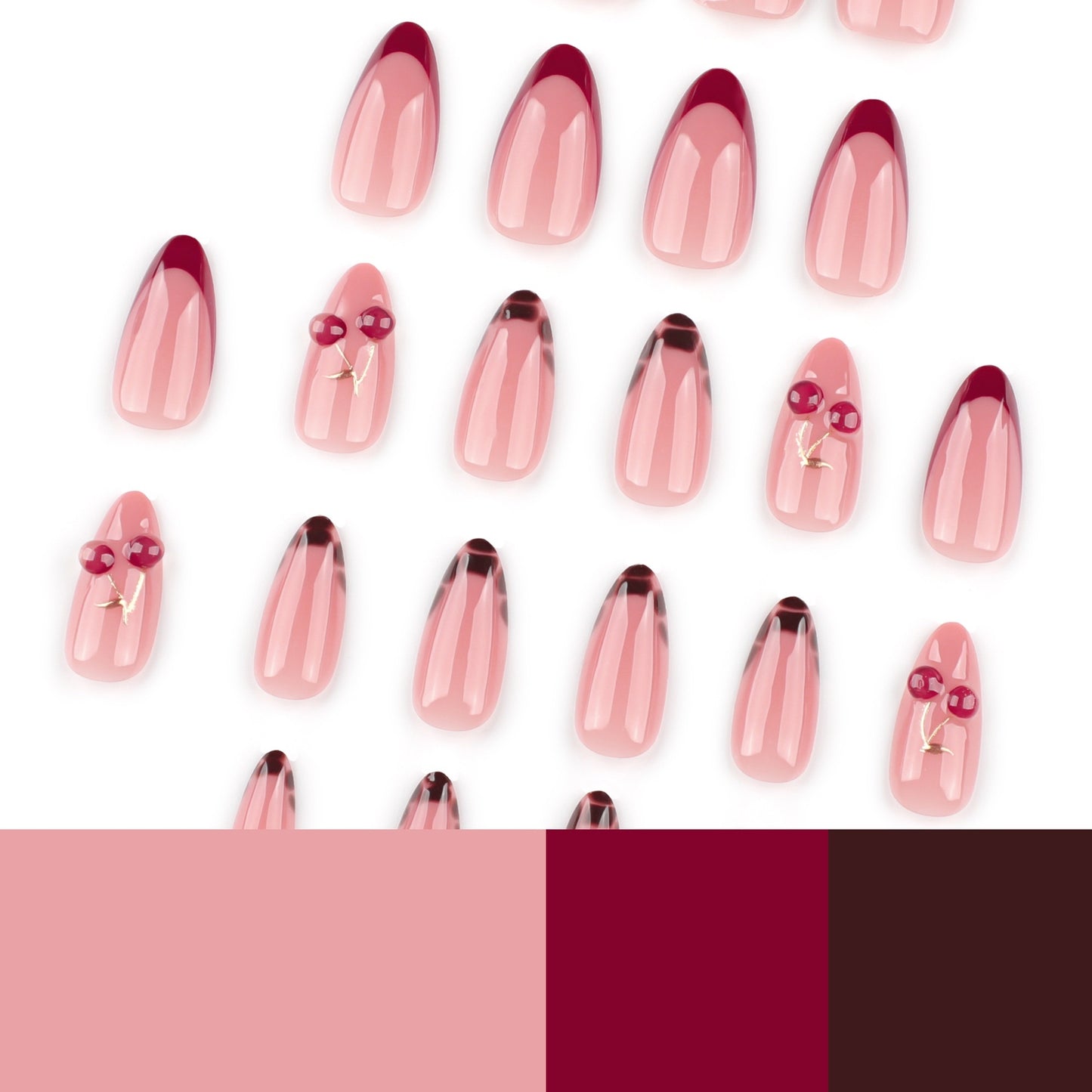 Cherry French Tip Press On Nails Gomaki