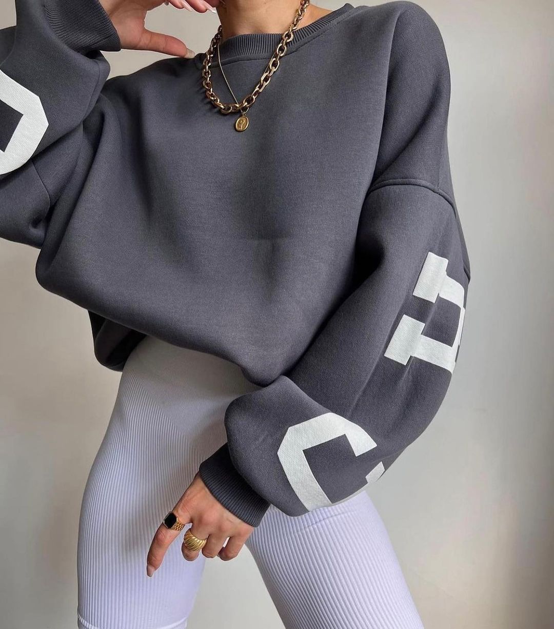 Women Oversized Letter Print Sweatshirt Gomaki