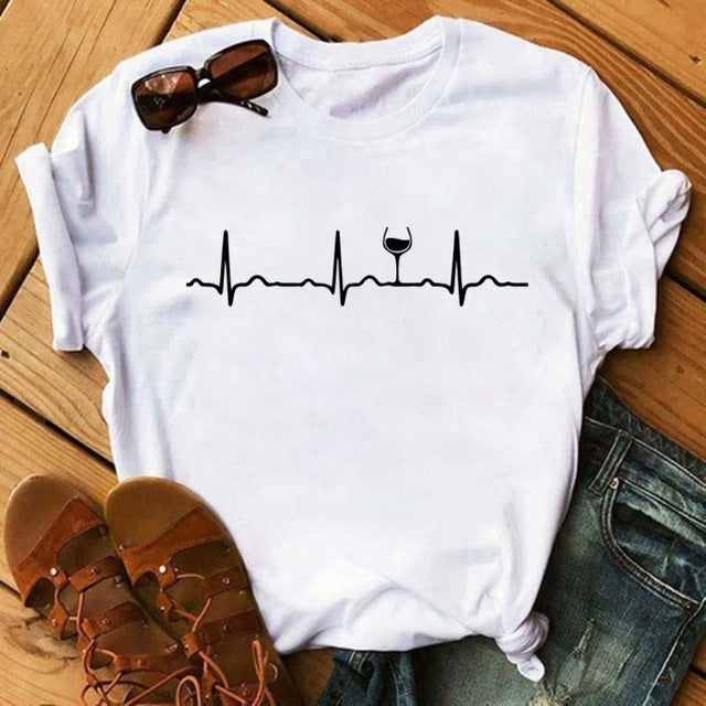 Heartbeat Wine Glass T Shirt Gomaki