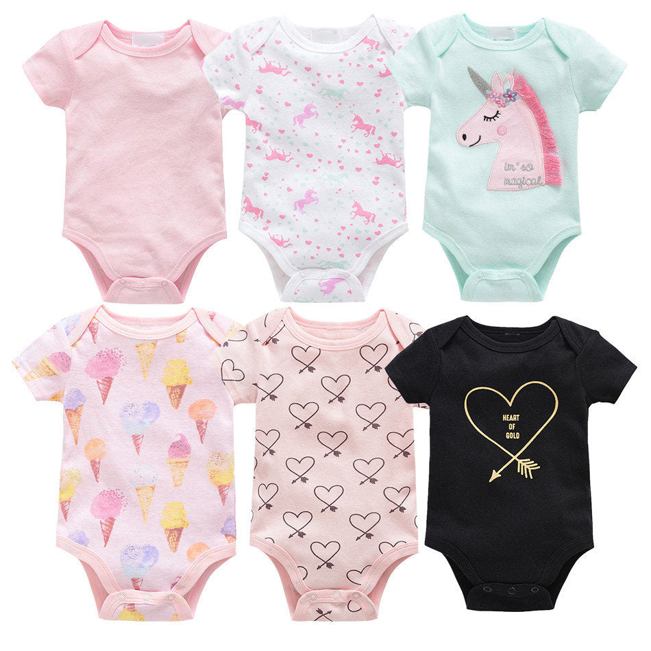 Baby Short Sleeve Cotton Bodysuits 6-Pack Infant Onesies Gomaki