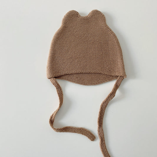 Baby Knit Bonnet with Bear Ears Gomaki