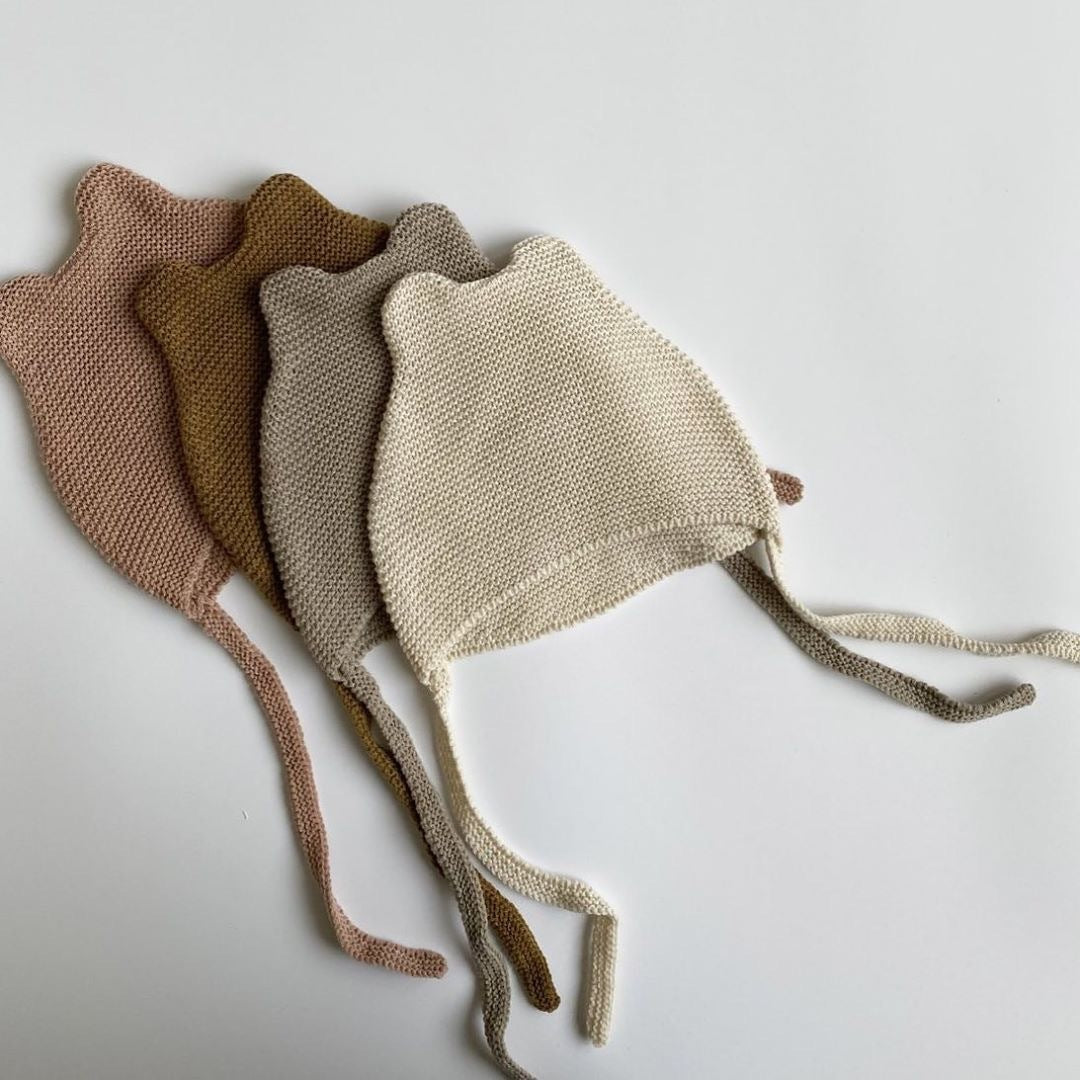 Baby Knit Bonnet with Bear Ears Gomaki