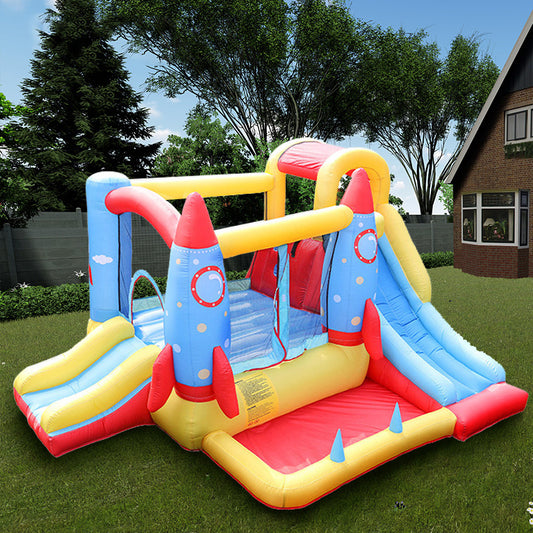 Rocket Themed Inflatable Bounce House with Dual Slides Gomaki