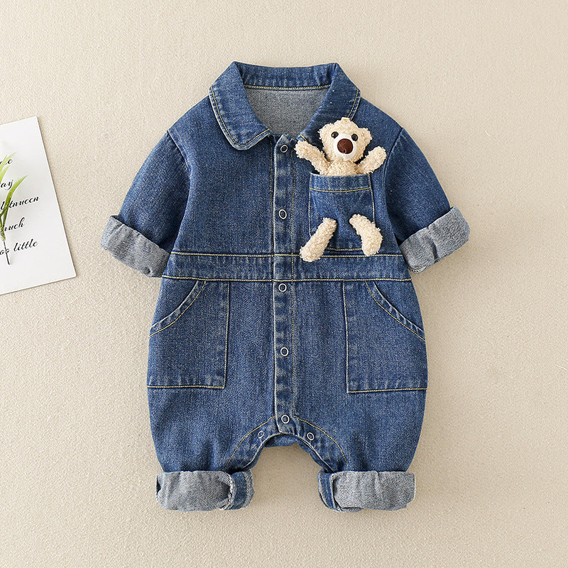 Baby Corduroy Jumpsuit with Teddy Bear Pocket Gomaki