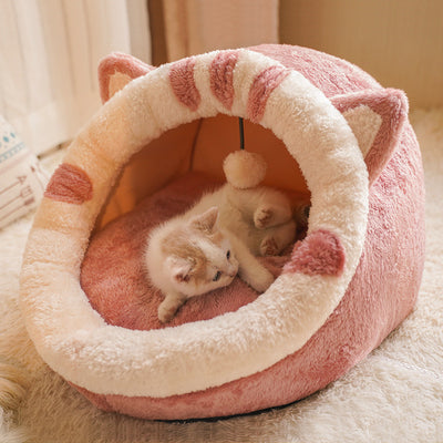 Cute Cat Ear Plush Pet Bed Gomaki