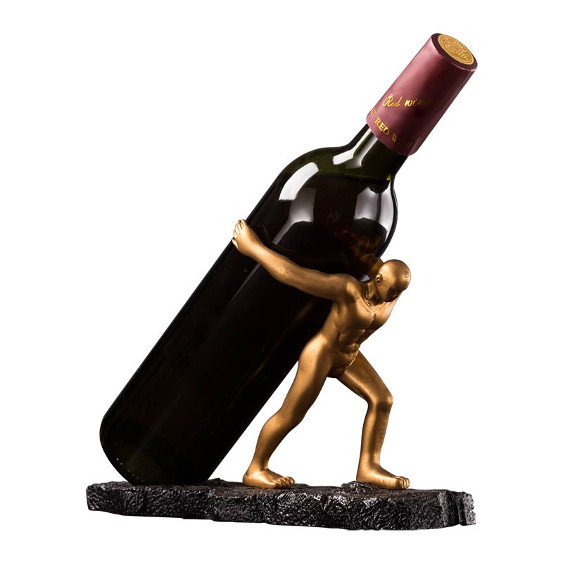Atlas Inspired Gold Resin Wine Bottle Holder Gomaki