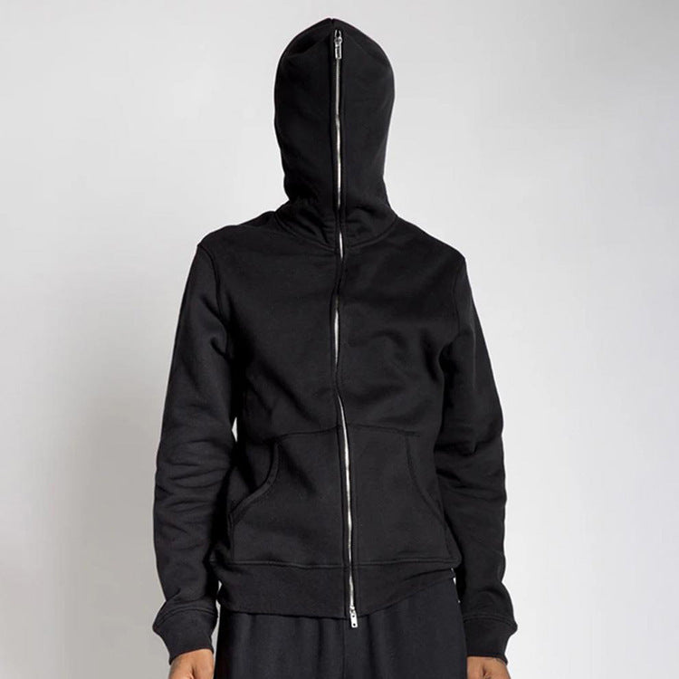 Full Zip Black Face Covering Hoodie Gomaki