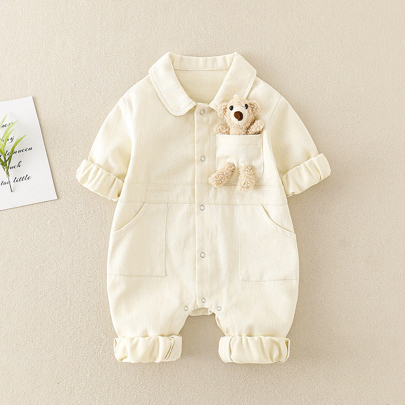 Baby Corduroy Jumpsuit with Teddy Bear Pocket Gomaki