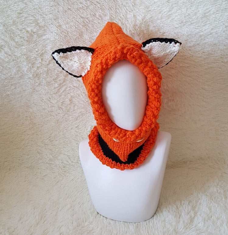 Knitted Fox Hood for Kids Gomaki