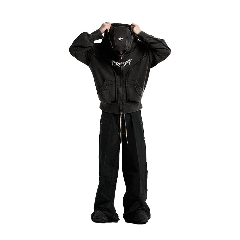 Unisex Gothic Zip Up Hoodie with Face Mask Gomaki