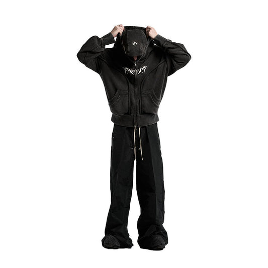 Unisex Gothic Zip Up Hoodie with Face Mask Gomaki