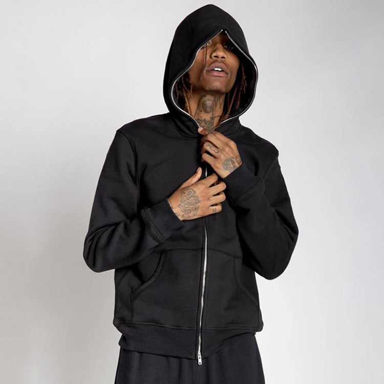 Full Zip Black Face Covering Hoodie Gomaki