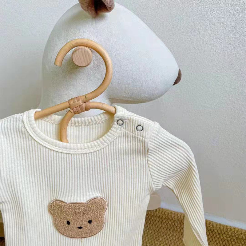 Baby Ribbed Cotton Romper with Bear Patch Gomaki