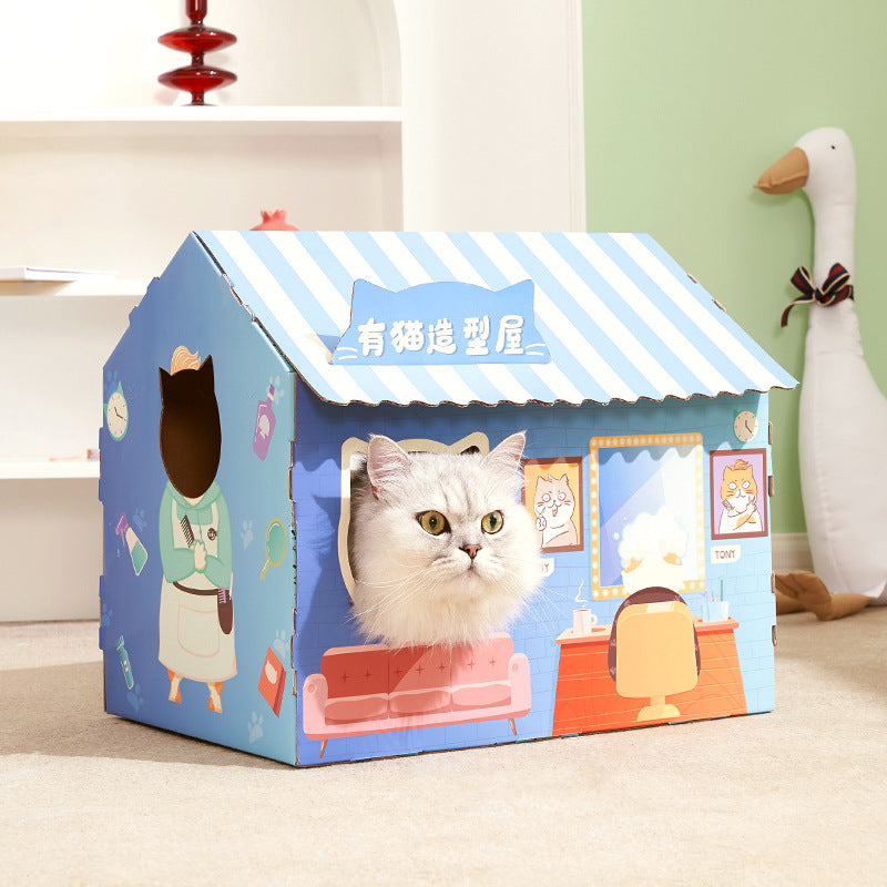 Cute Corrugated Cardboard Cat House Playful Scratch Resistant Gomaki