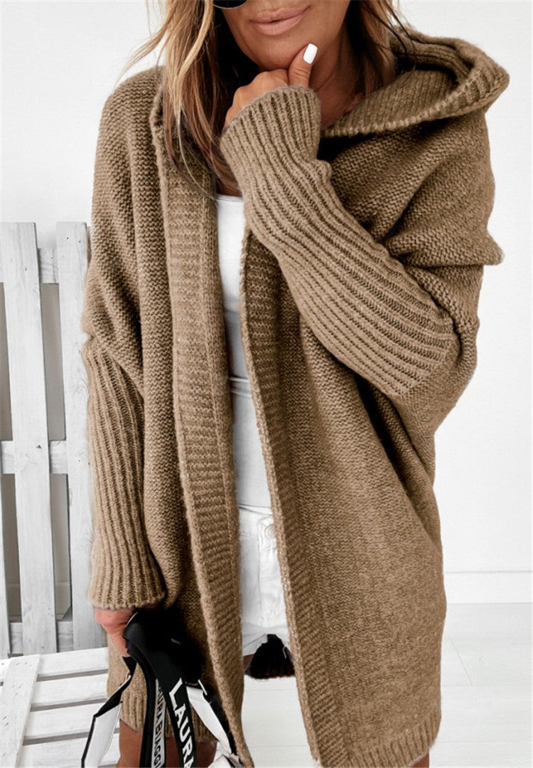 Women Hooded Long Knit Cardigan Gomaki
