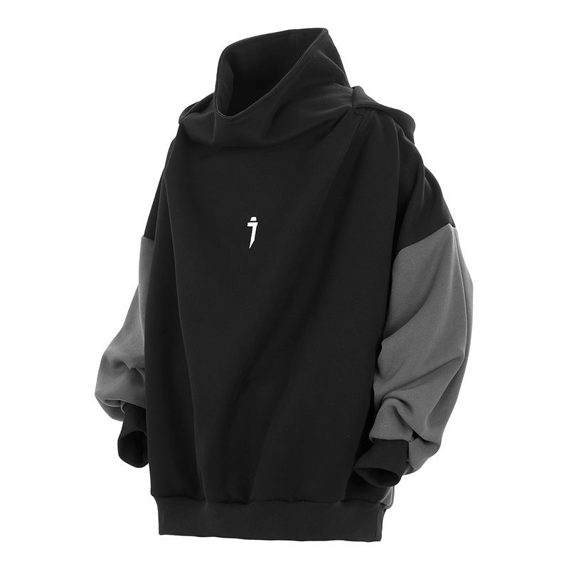Unisex Oversized Two Tone Hooded Sweatshirt with High Collar Gomaki