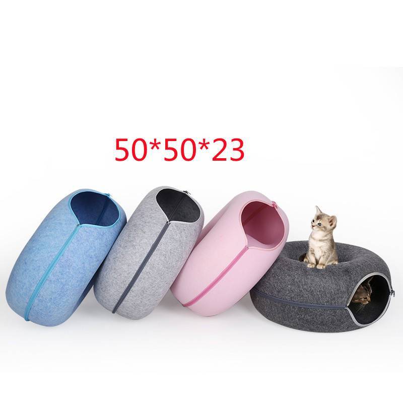 Donut Cat Tunnel Bed Pets House Natural Felt Gomaki