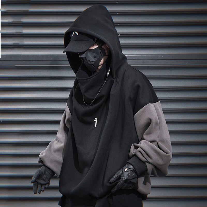 Unisex Oversized Two Tone Hooded Sweatshirt with High Collar Gomaki