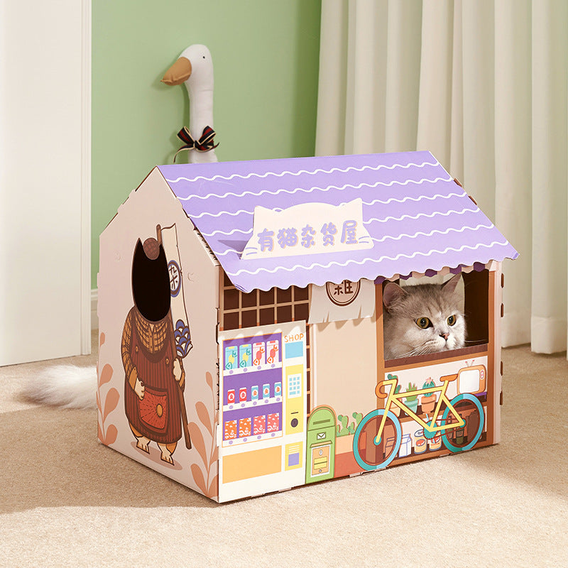 Cute Corrugated Cardboard Cat House Playful Scratch Resistant Gomaki