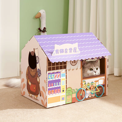 Cute Corrugated Cardboard Cat House Playful Scratch Resistant Gomaki