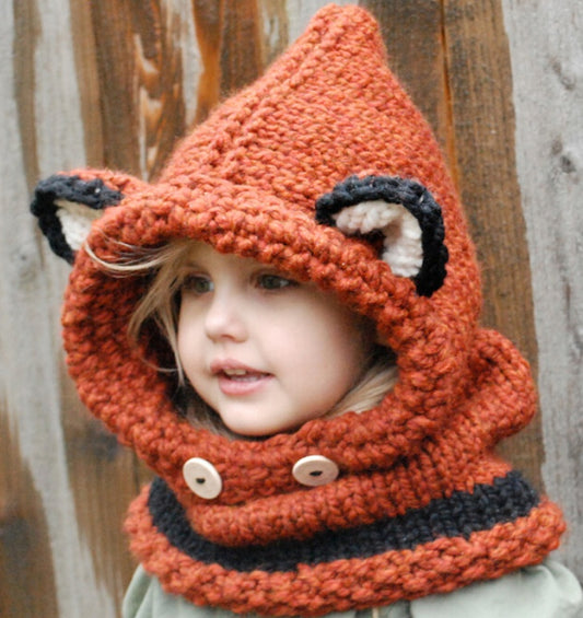 Knitted Fox Hood for Kids Gomaki