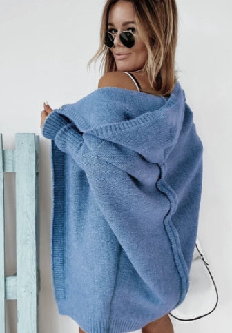 Women Hooded Long Knit Cardigan Gomaki