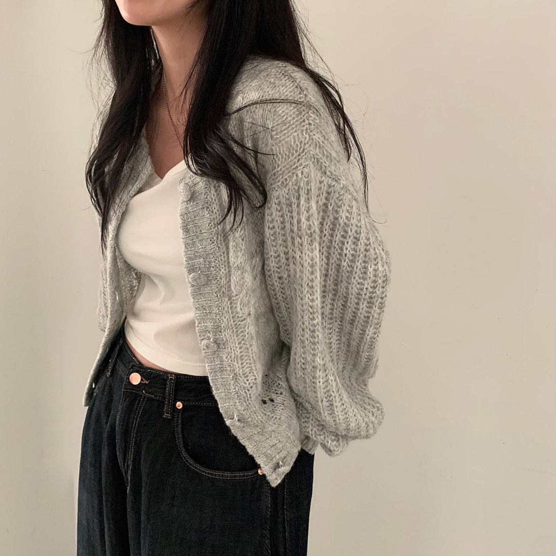 Women Knit Button Up Cardigan Gomaki