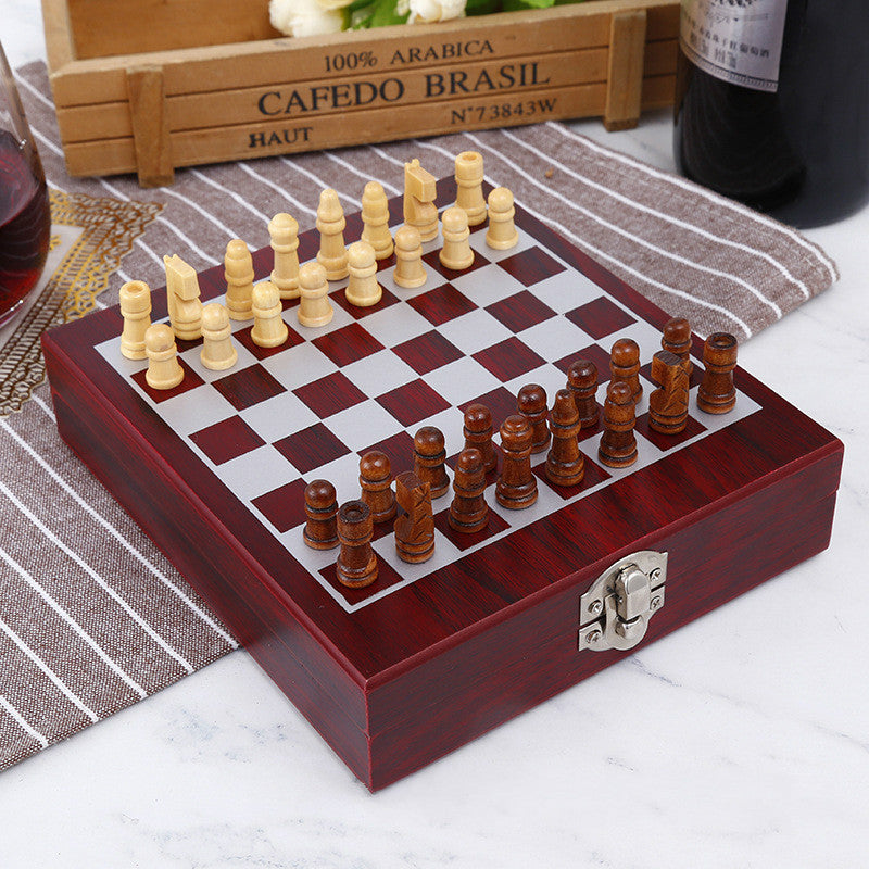 Luxury Wooden Chess Wine Gift Set Gomaki