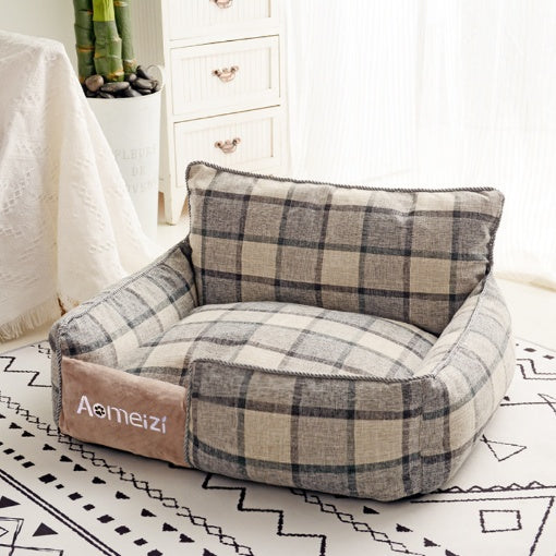 Washable Soft Plaid Sofa for Cats and Dogs with Backrest Gomaki Shop