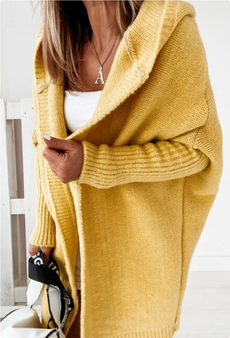 Women Hooded Long Knit Cardigan Gomaki