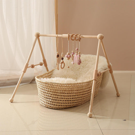 Natural Wooden Baby Play Gym with Hanging Toys Gomaki
