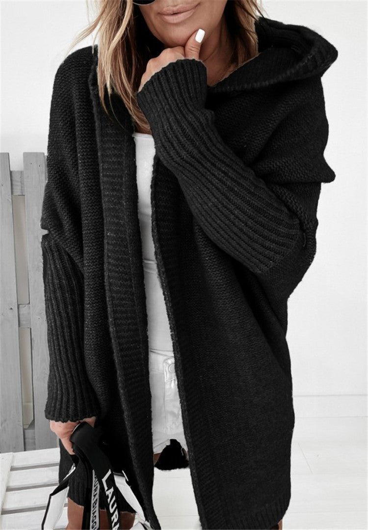 Women Hooded Long Knit Cardigan Gomaki
