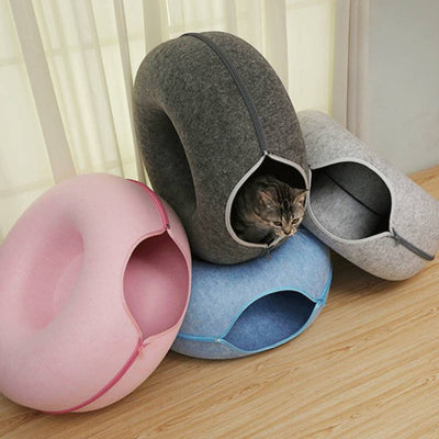 Donut Cat Tunnel Bed Pets House Natural Felt Gomaki