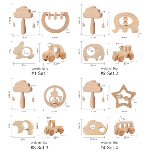 Gomaki Kids Montessori Wooden Rattle Set