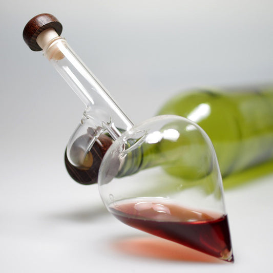 Handcrafted Glass Wine Aerator Pourer with Wooden Stopper Gomaki
