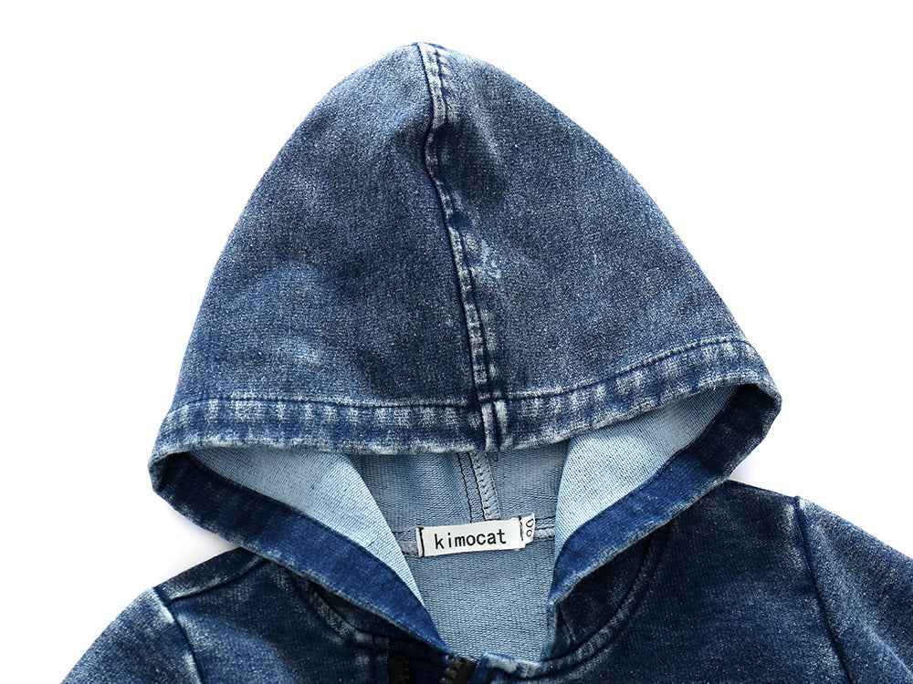 Tuta con cappuccio in stile denim per neonati Gomaki