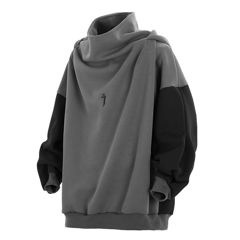Unisex Oversized Two Tone Hooded Sweatshirt with High Collar Gomaki