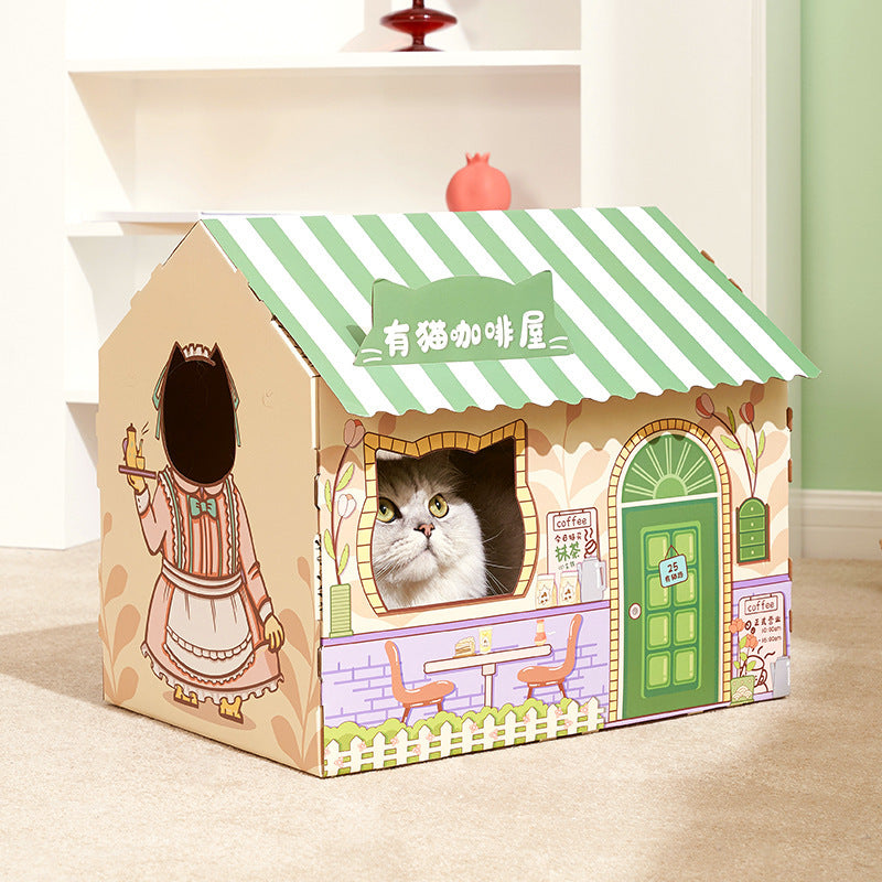 Cute Corrugated Cardboard Cat House Playful Scratch Resistant Gomaki