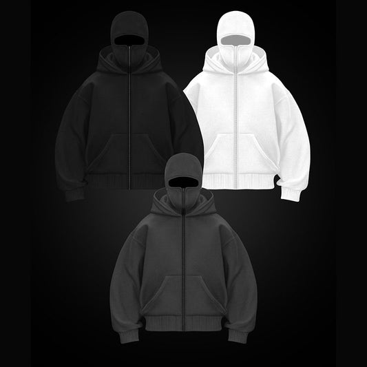 Unisex Full Zip Face Cover Oversized Hoodie Gomaki