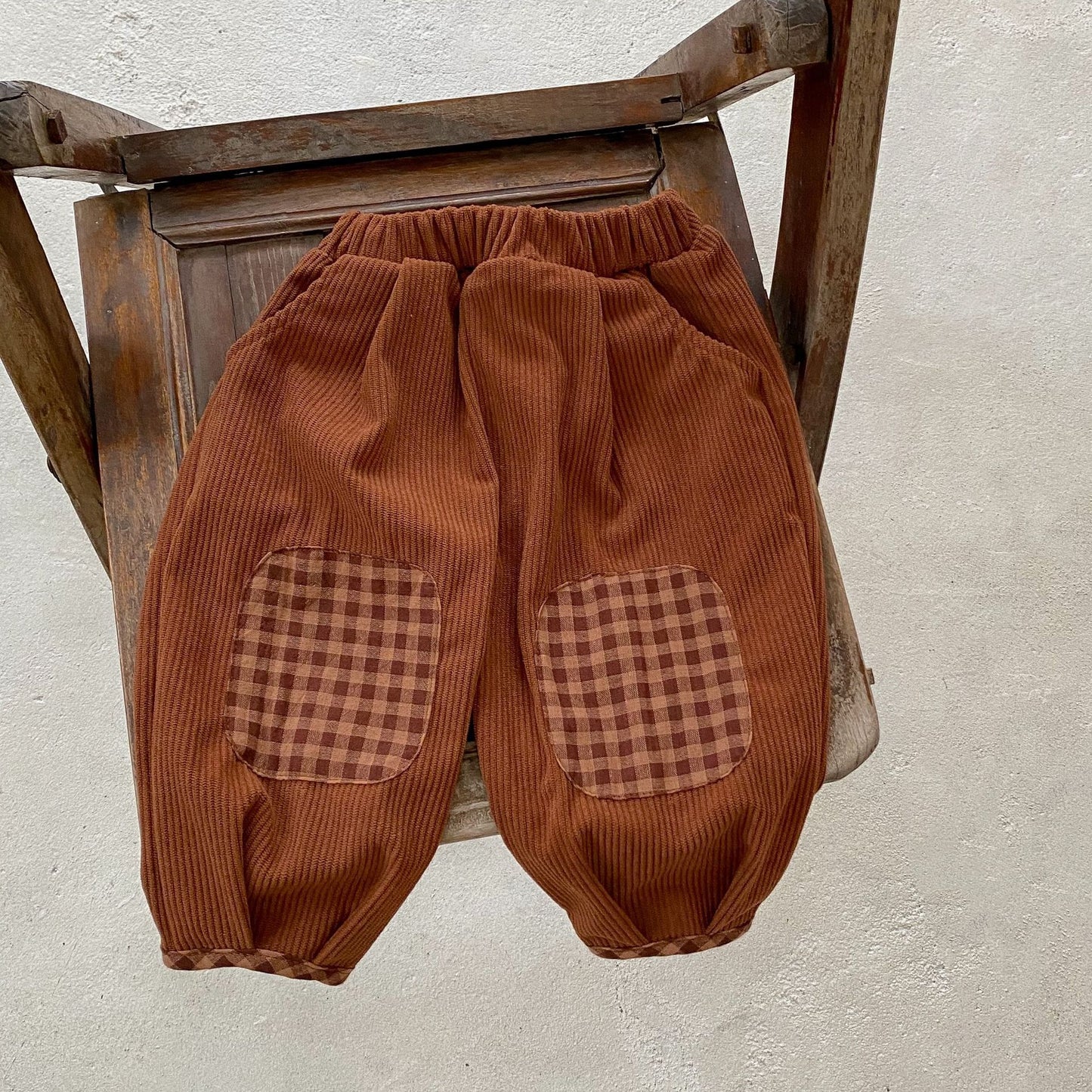 Baby Corduroy Pants with Plaid Patch Details Gomaki