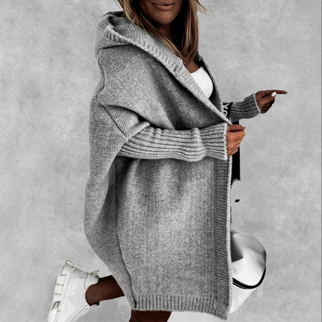 Women Hooded Long Knit Cardigan Gomaki