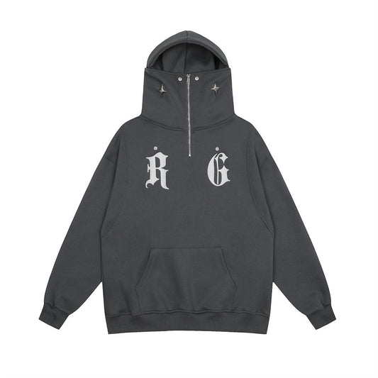 High Neck Gothic Print Hoodie Gomaki