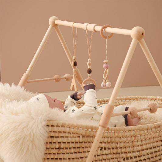 Natural Wooden Baby Play Gym with Hanging Toys Gomaki
