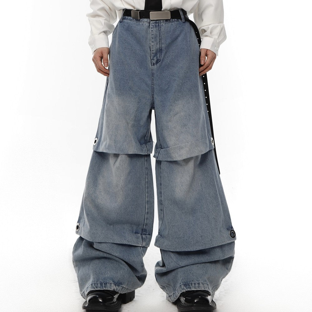 Unisex Wide Leg Layered Denim Pants Gomaki